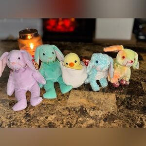 🐰🌸 TY Beanie Babies Easter Bunny & Chick Lot — 5 pc Floppity, Hippity, etc